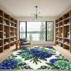 Blue and Mint Dhalia Floral Arrangement Rug