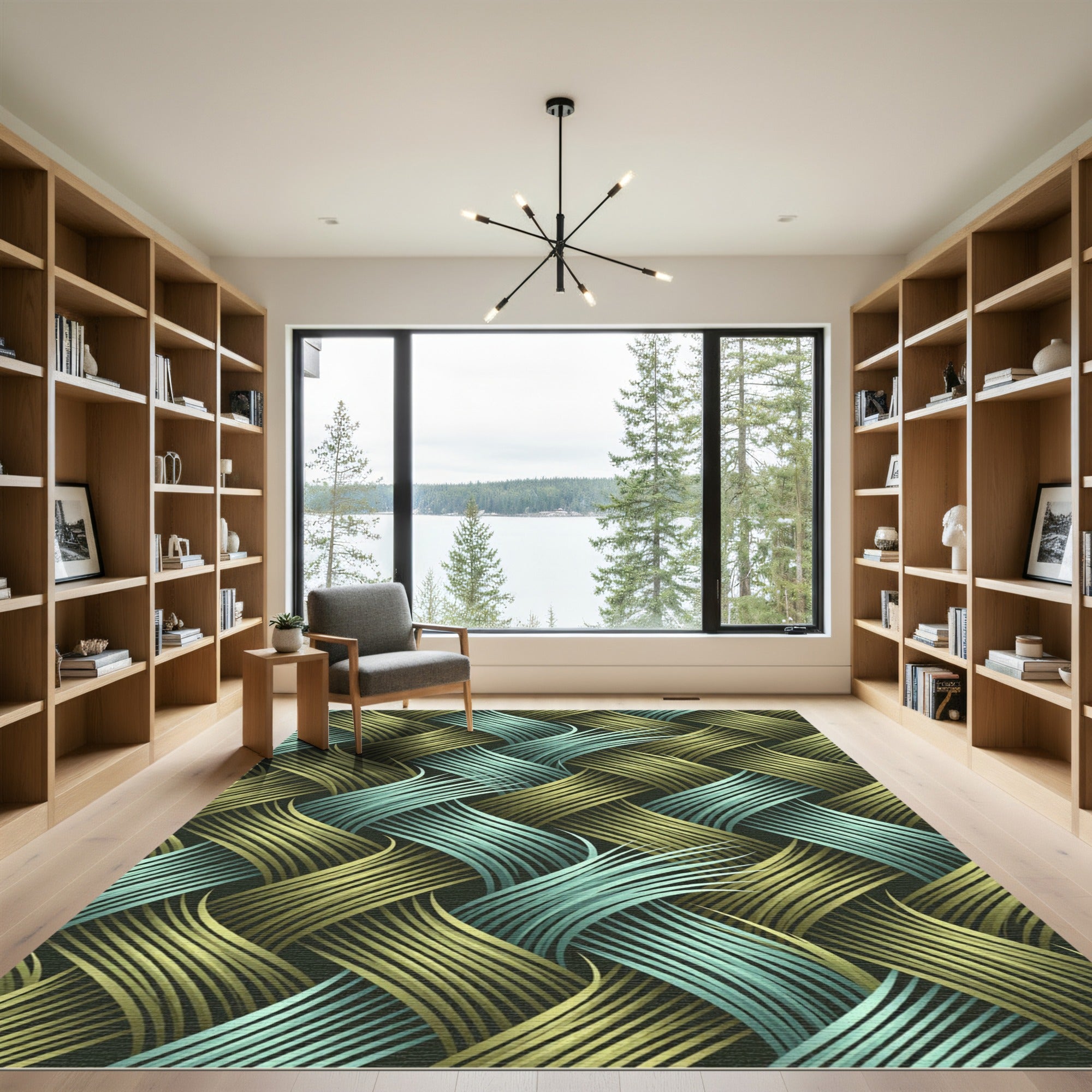 Woven Teal Gold Intersecting Curves Rug