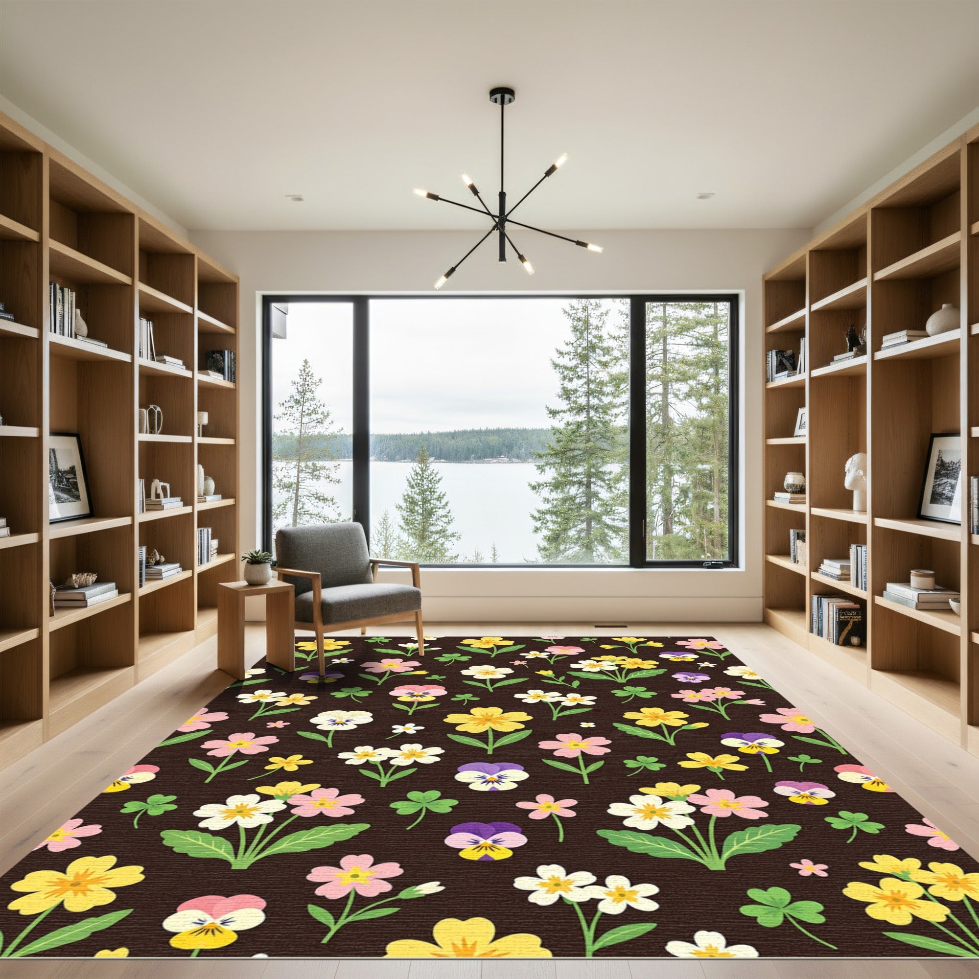Whimsical Floral Garden Pansy Medley Rug