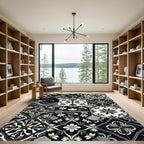 Black Cream Vintage Key Floral Tiles Rug
