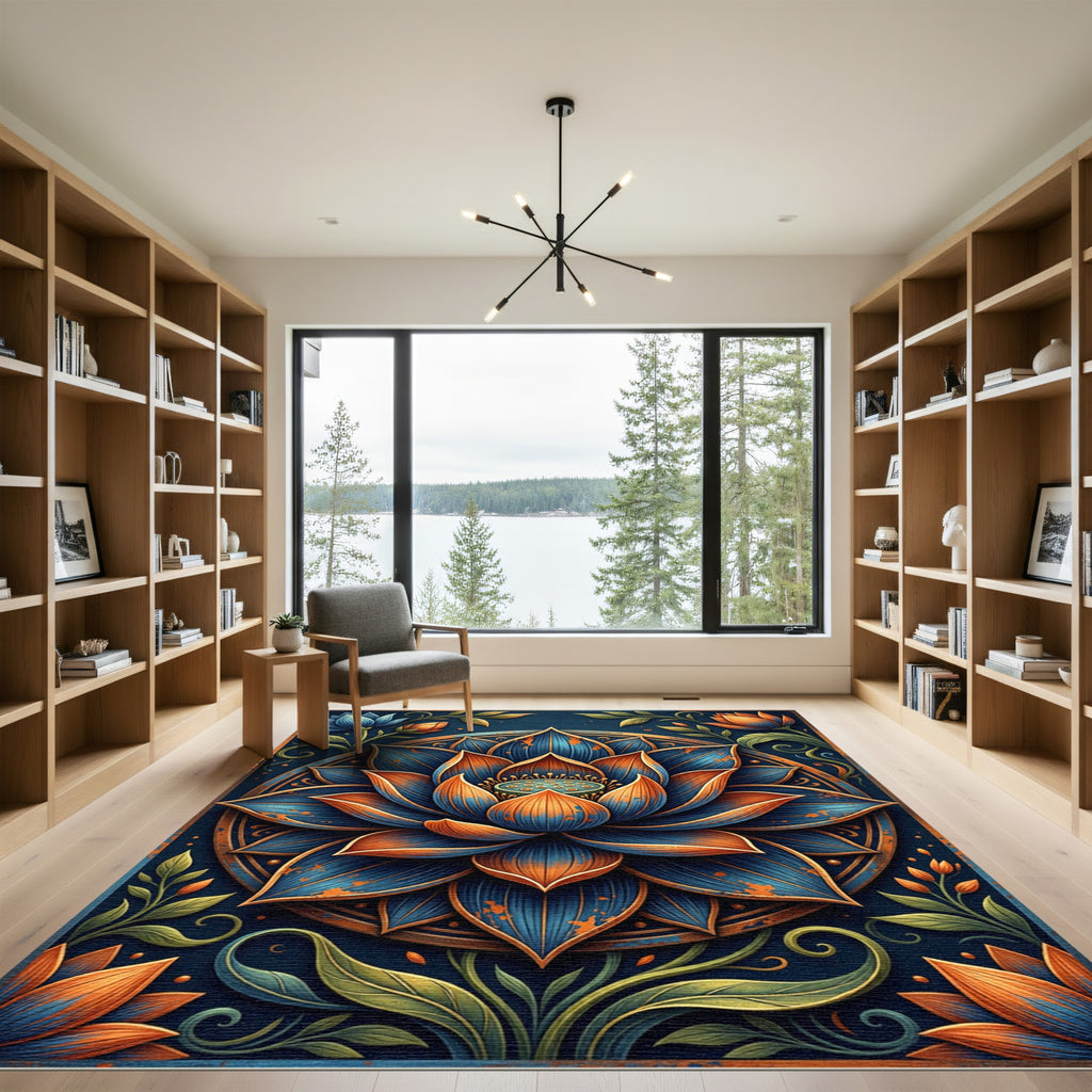 Artisanal Navy and Bronze Lotus Medallion Rug