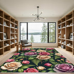 Elegant Moody Rose and Fern Bouquet Rug