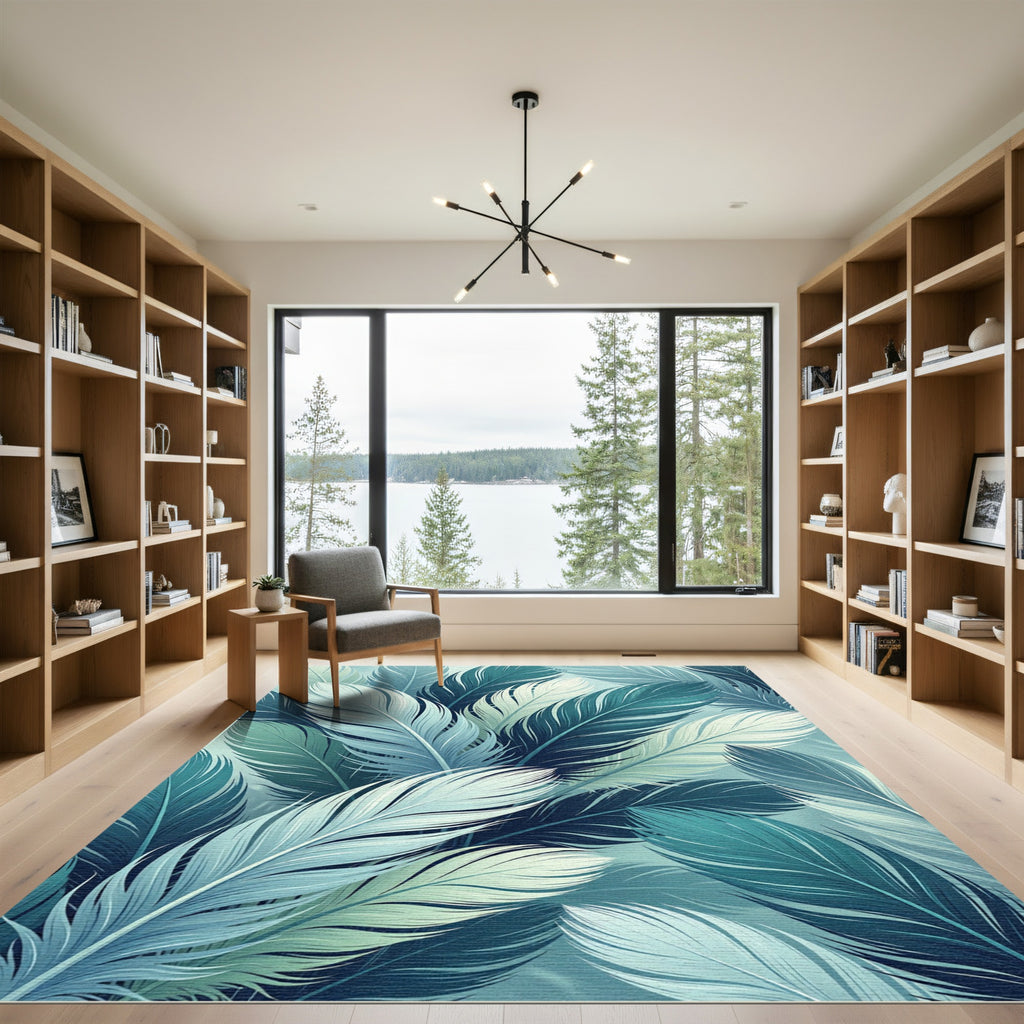 Coastal Blue Feathered Cascade Rug