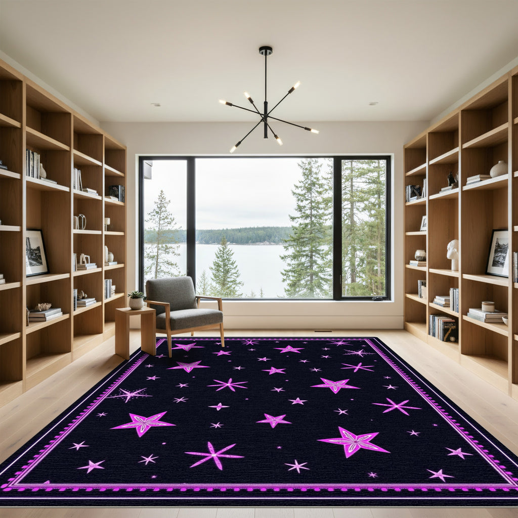 Vibrant Pink Starry Night Celestial Rug