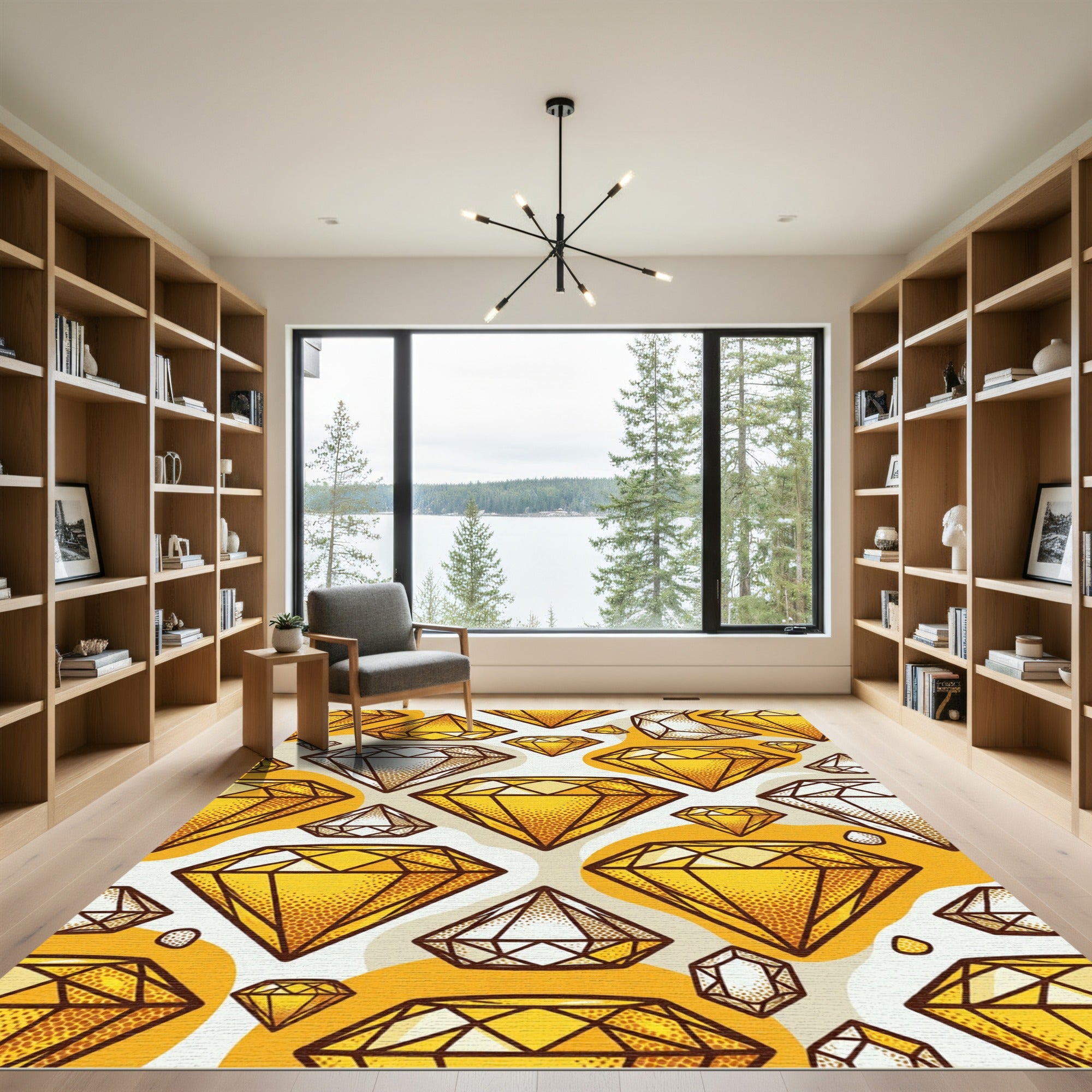 Golden Gemstone Abstract Shape Rug