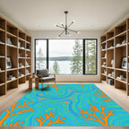 Orange Coral Blue Swirl Lines Rug