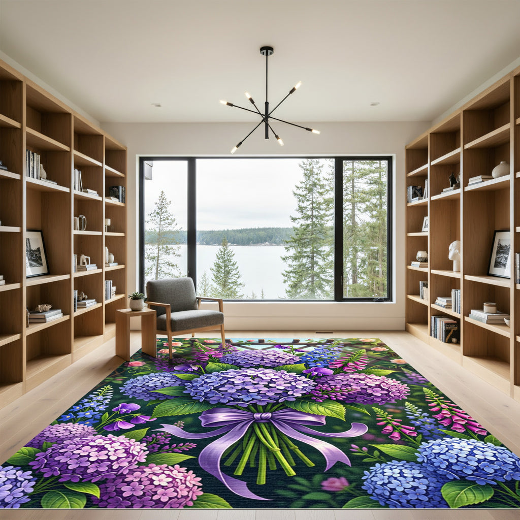 Purple Hydrangea Botanical Garden Bouquet Rug