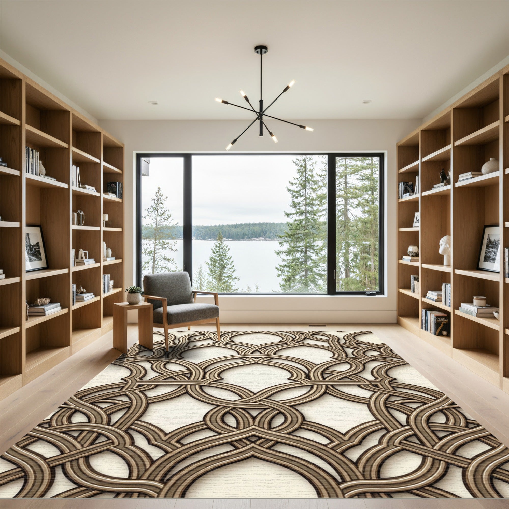 Interlocking Geometrical Arches Neutral Tone Rug