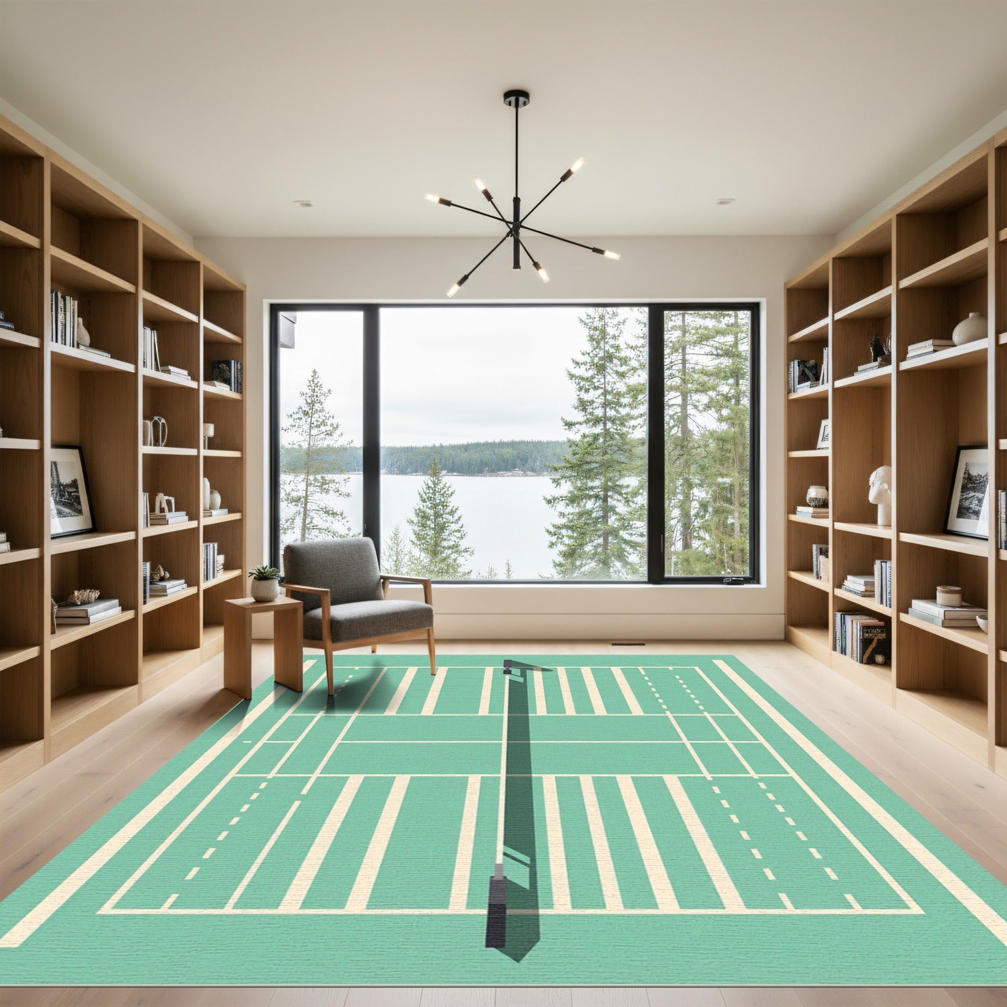 Minimalist Teal Athletic Court Grid Rug