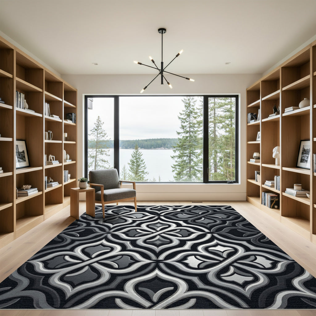 Monochromatic Geometric Arabesque Rug