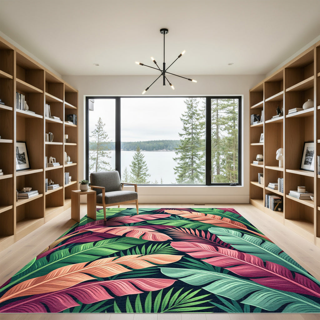 Vibrant Tropical Leaves Botanical Rug