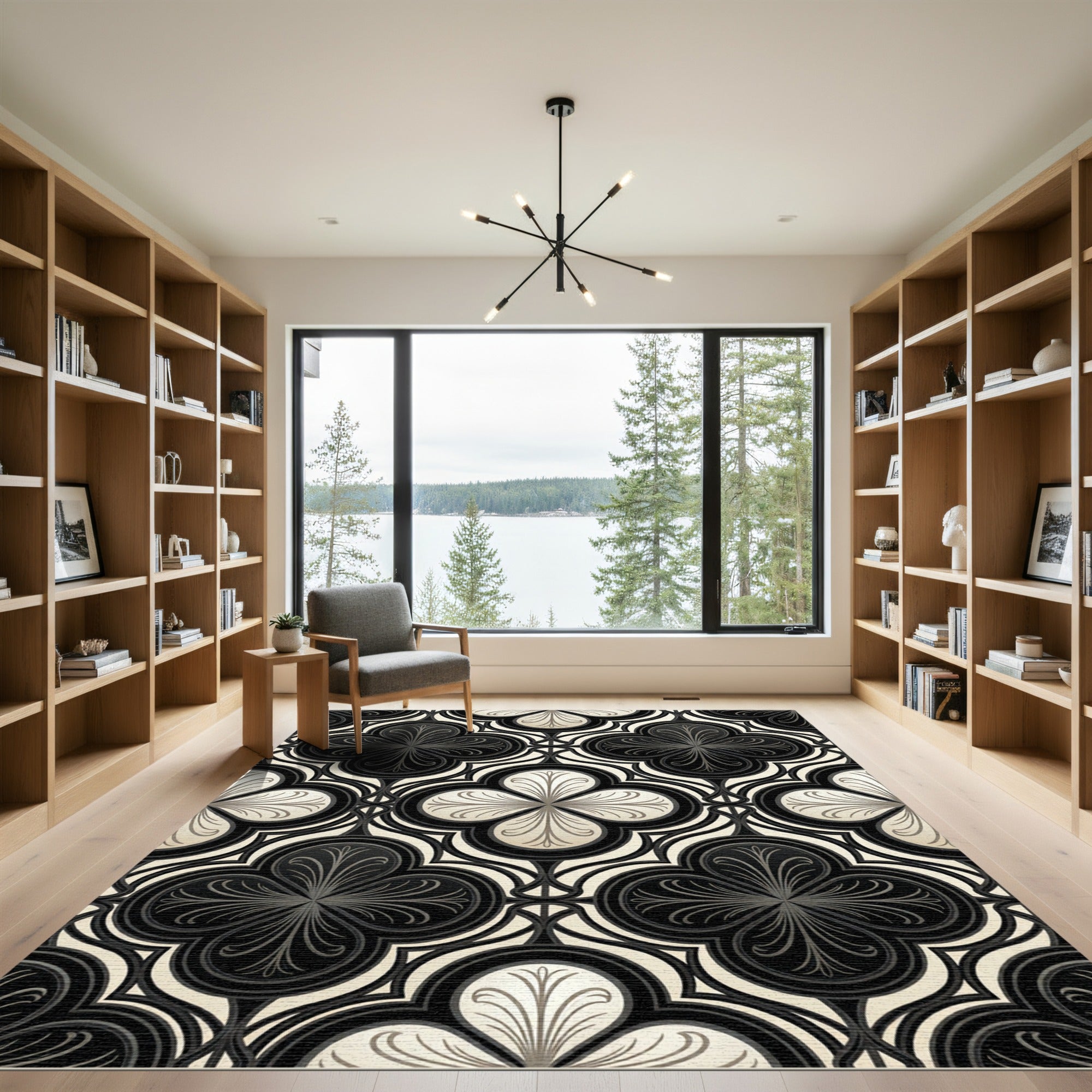 Monochrome Quatrefoil Damask Art Deco Tile Rug