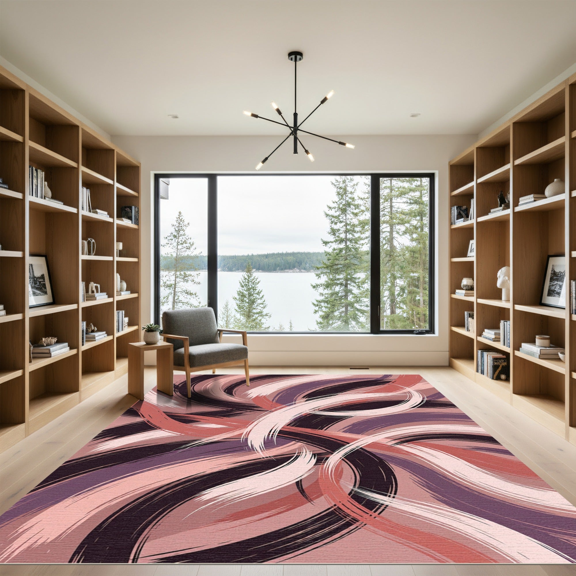 Mauve Blush Brushstroke Swirl Rug