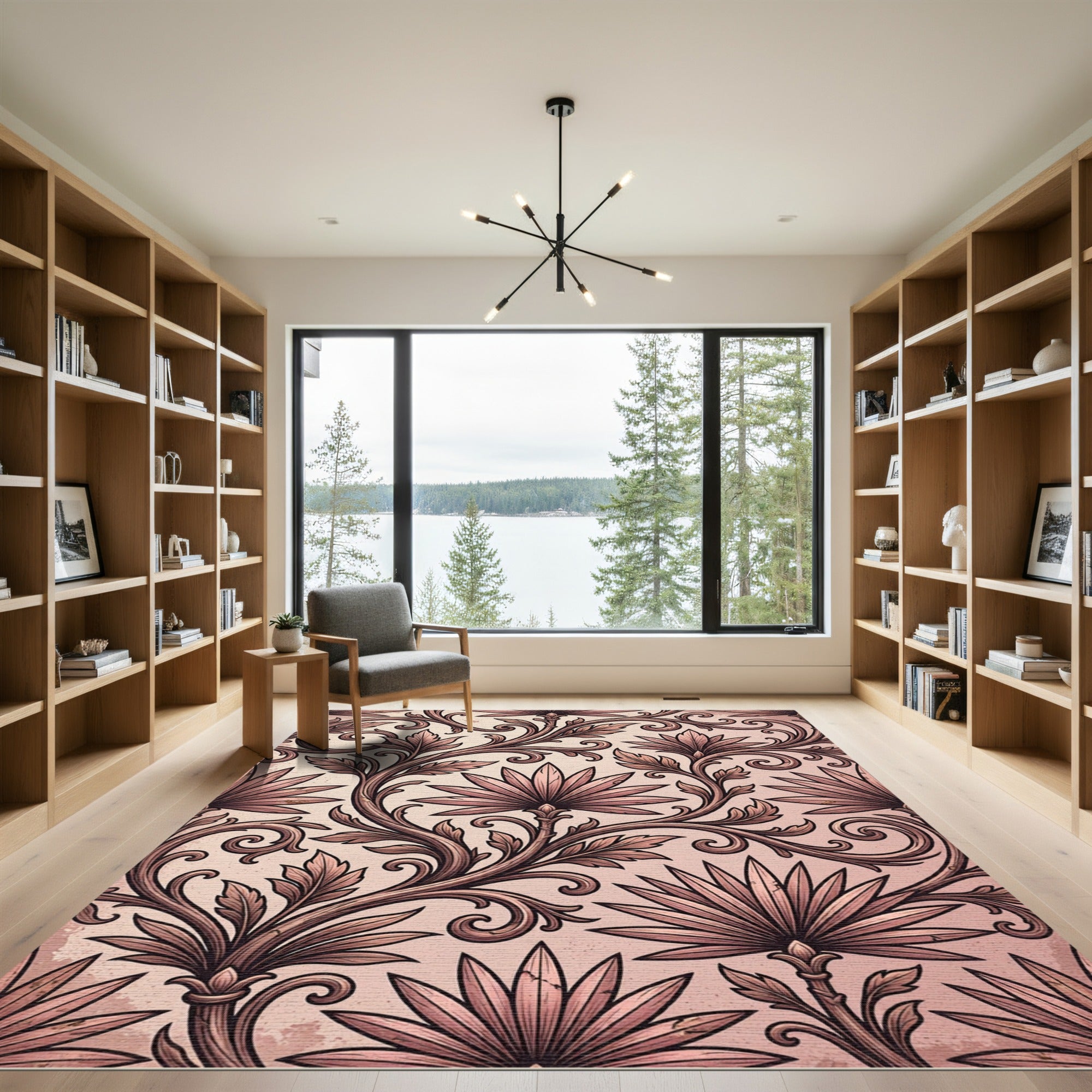 Dusty Rose Victorian Scroll Acanthus Rug