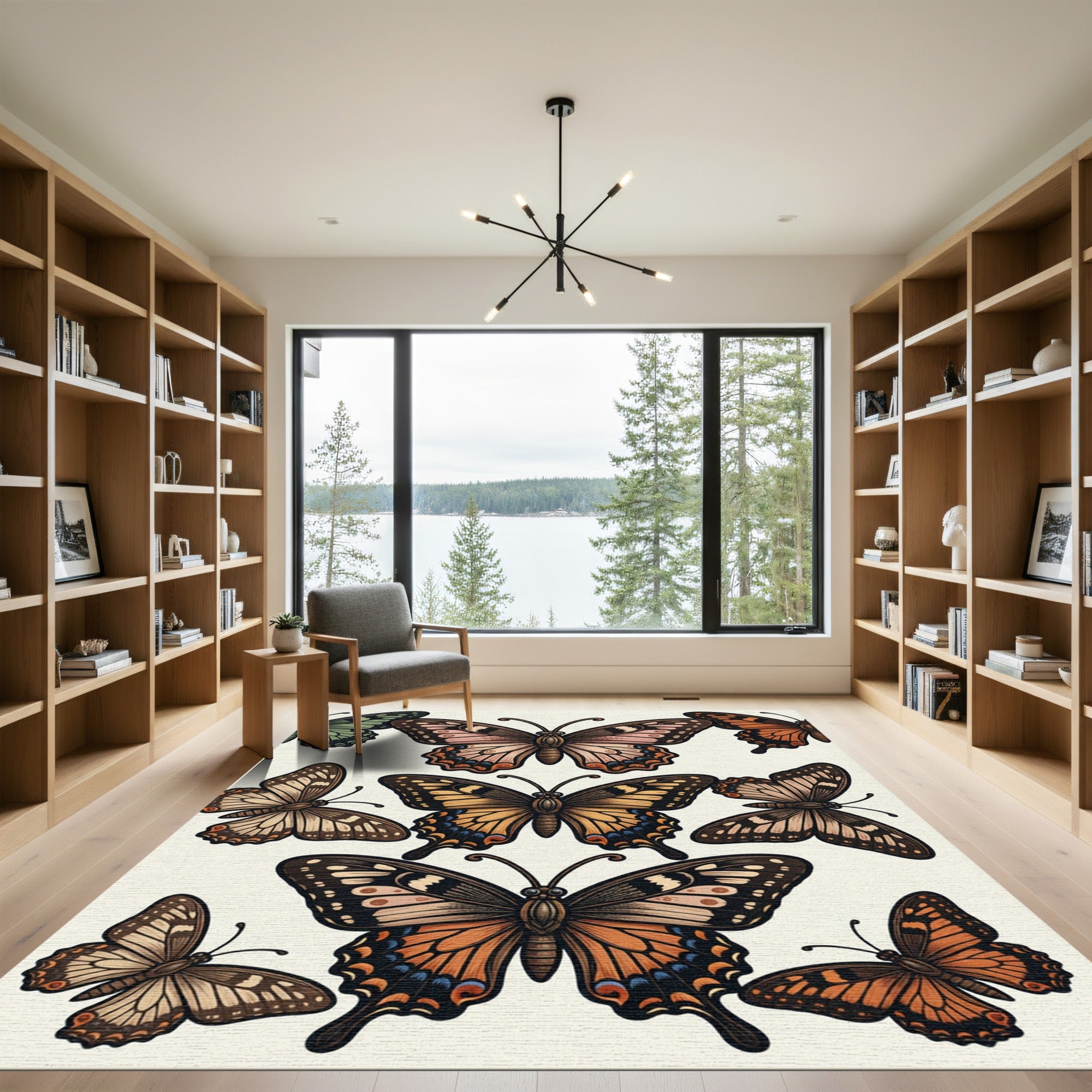 Whimsical Amber And Earth Tone Butterfly Garden Rug