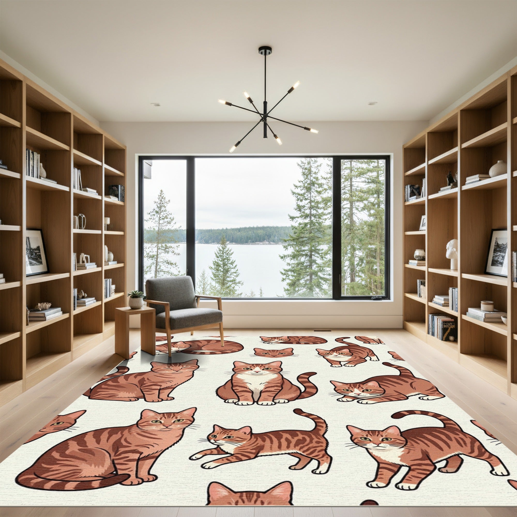 Playful Ginger Tabby Cat Illustration Rug