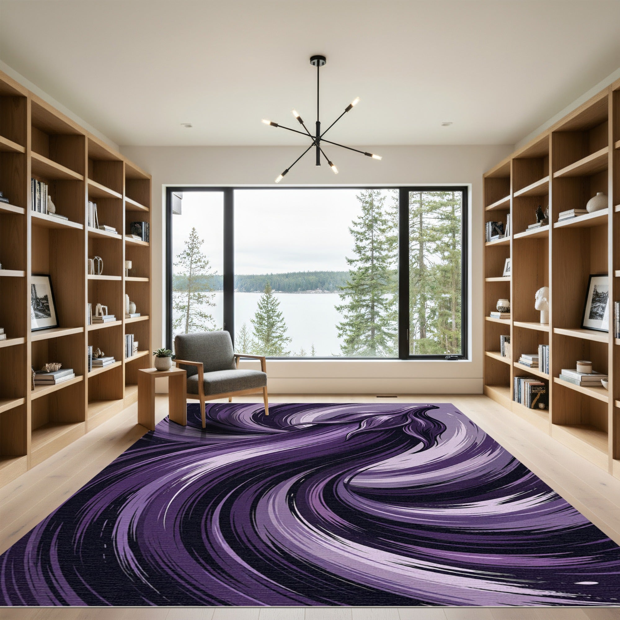 Lush Violet Swirling Plum Abstract Rug