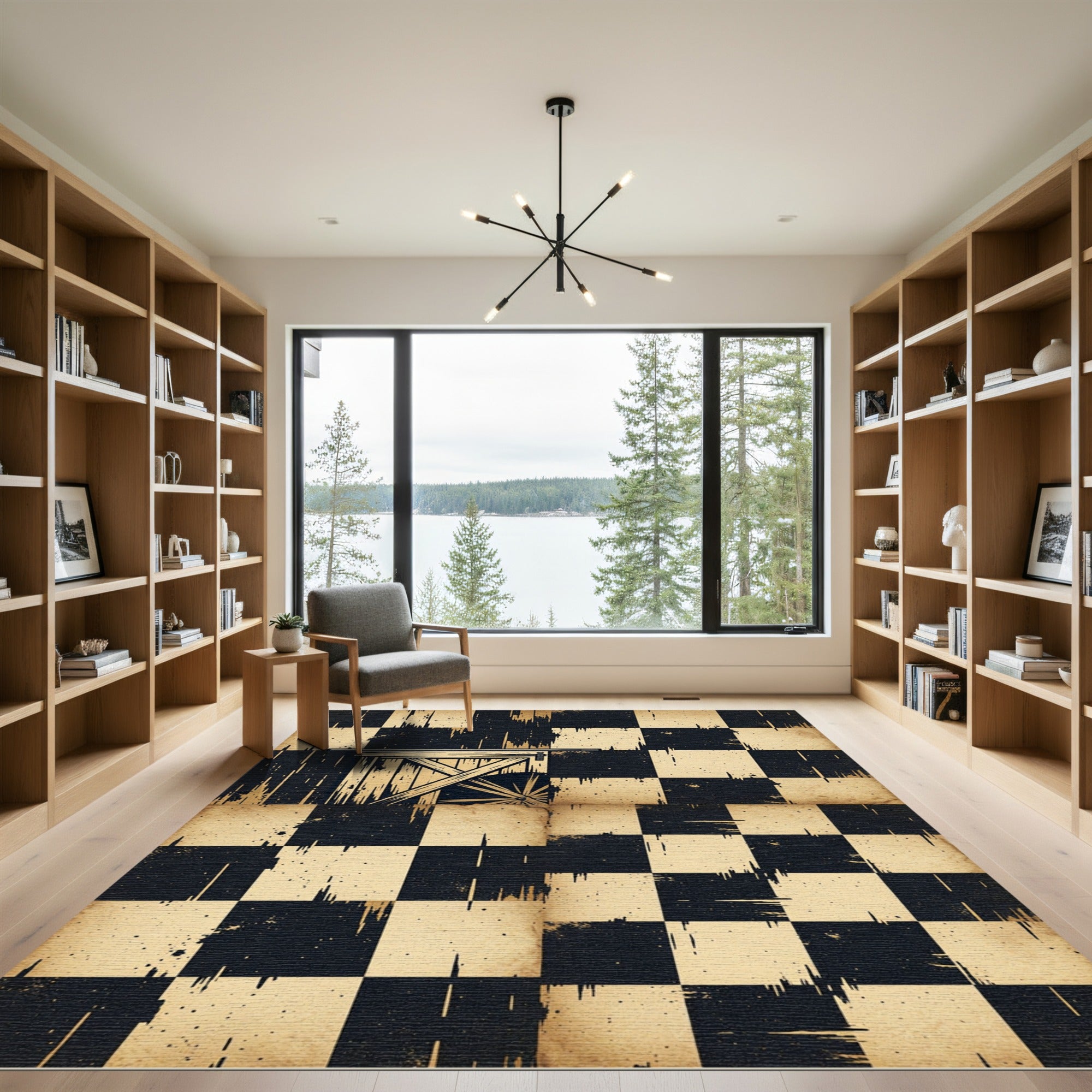 Distressed Checkered Barn Door Accent Rug