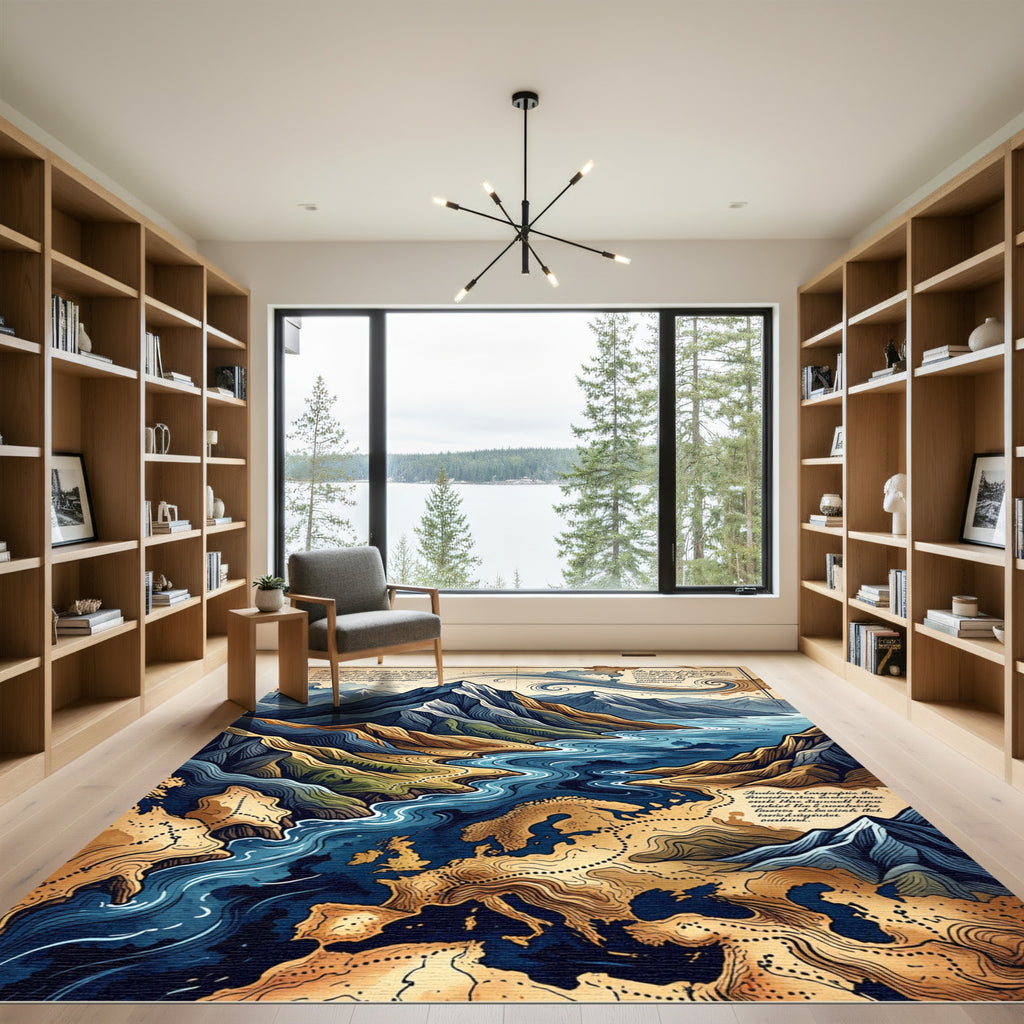 Mountain River Topographic Map Rug