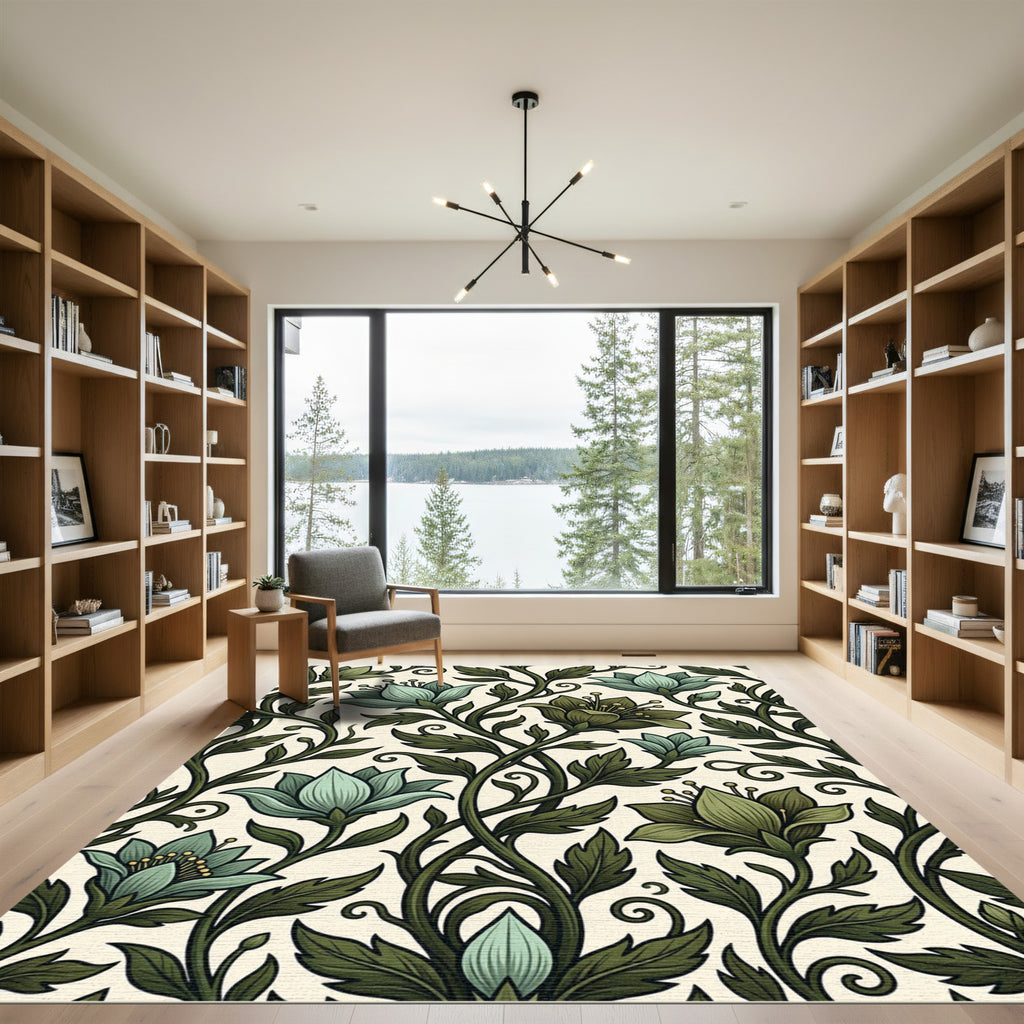 Botanical Sage Green Floral Vine Rug