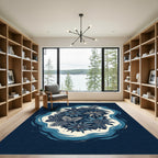 Deep Blue Tropical Foliage Abstraction Rug
