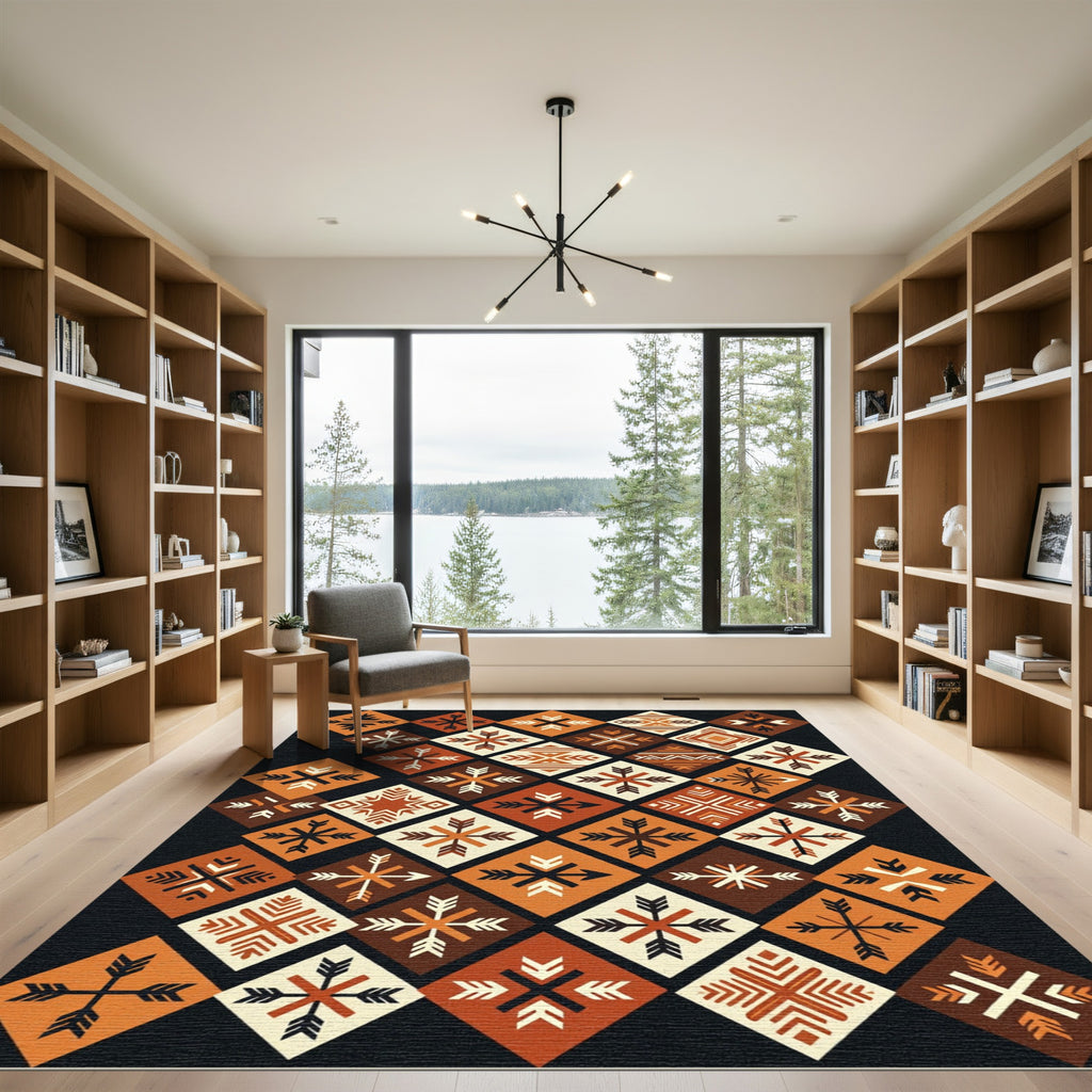 Earthy Terracotta Geometric Diamond Arrow Rug