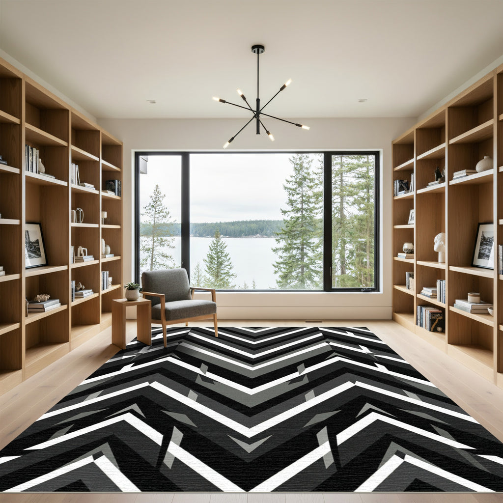 Monochrome Chevron Geometric Array Rug
