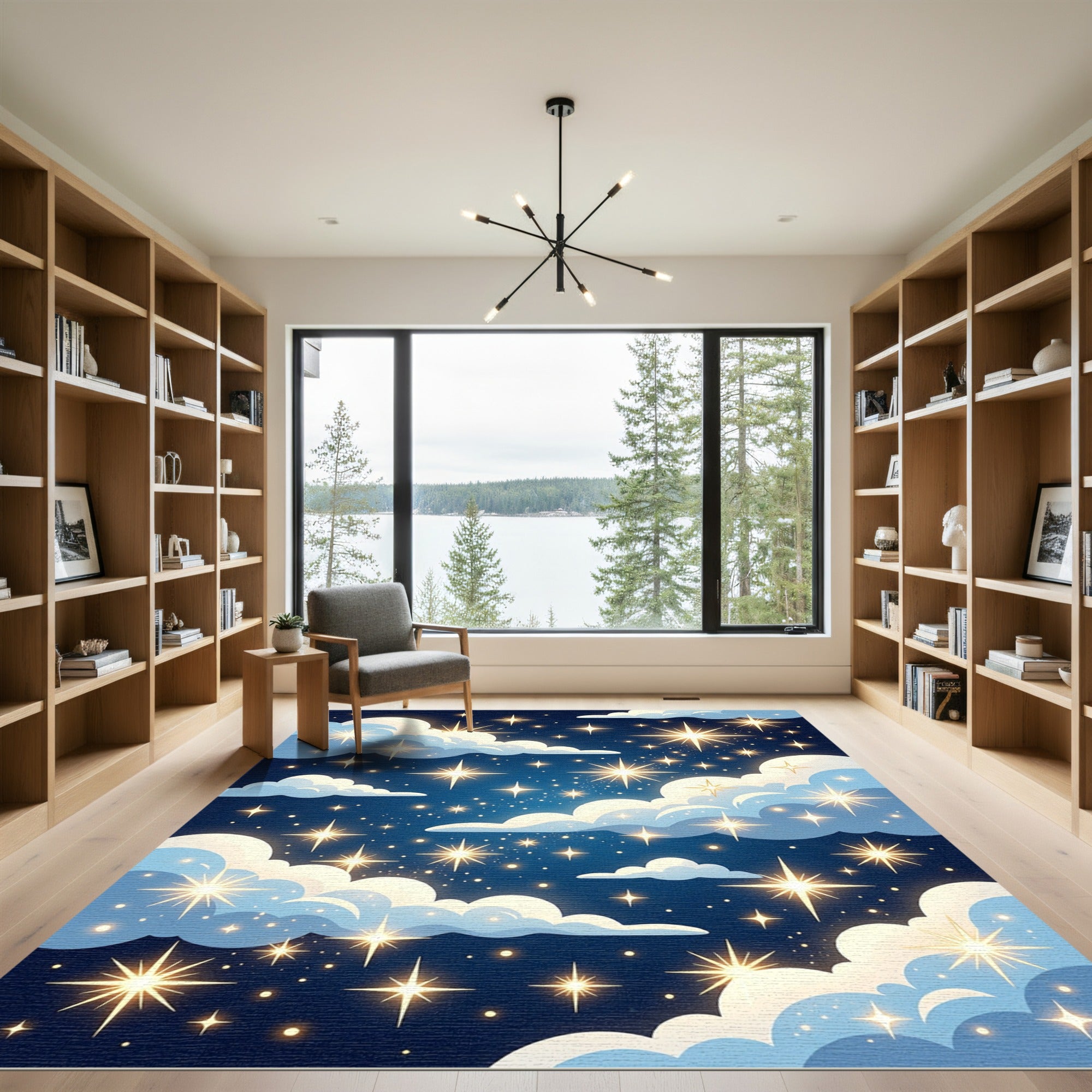 Golden Starry Night Cloudscape Rug