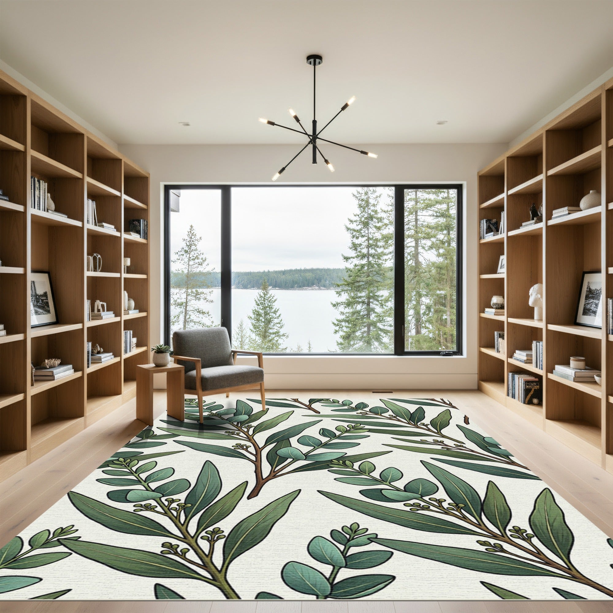 Lush Eucalyptus Leaf Botanical Garden Rug