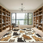 Whimsical Brown Tonal Feline Illustration Rug