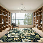 Ethereal Green and White Meadow Floral Rug