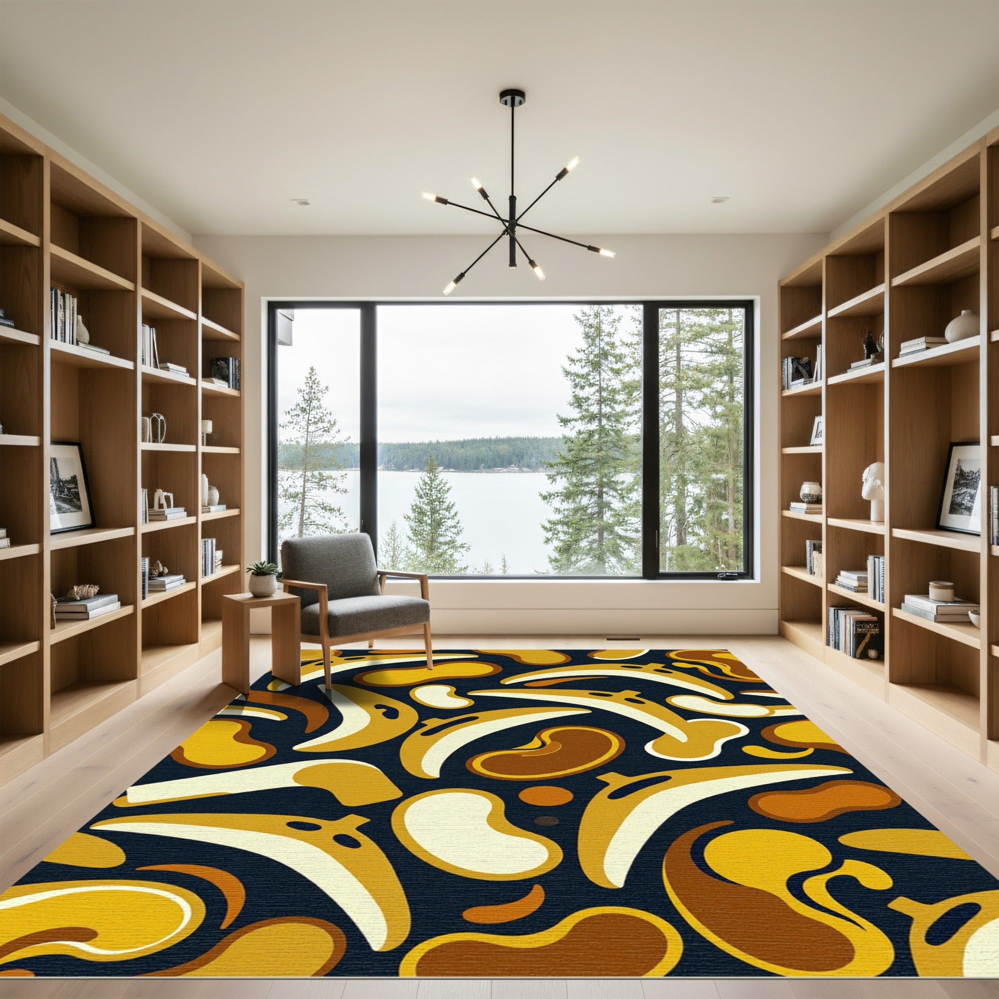 Abstract Golden Bean Mid-Century Shape Rug