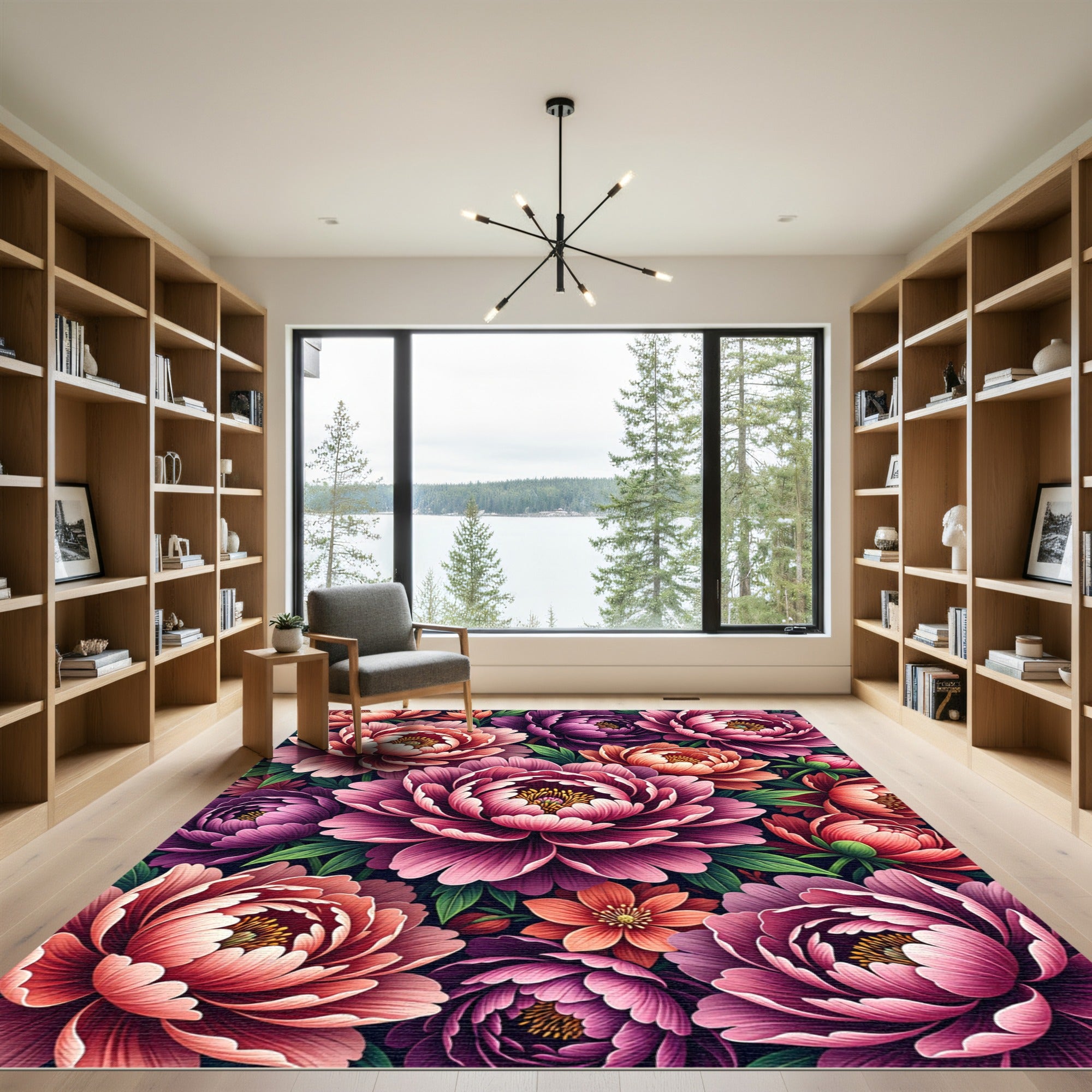 Vibrant Magenta Peony Garden Rug