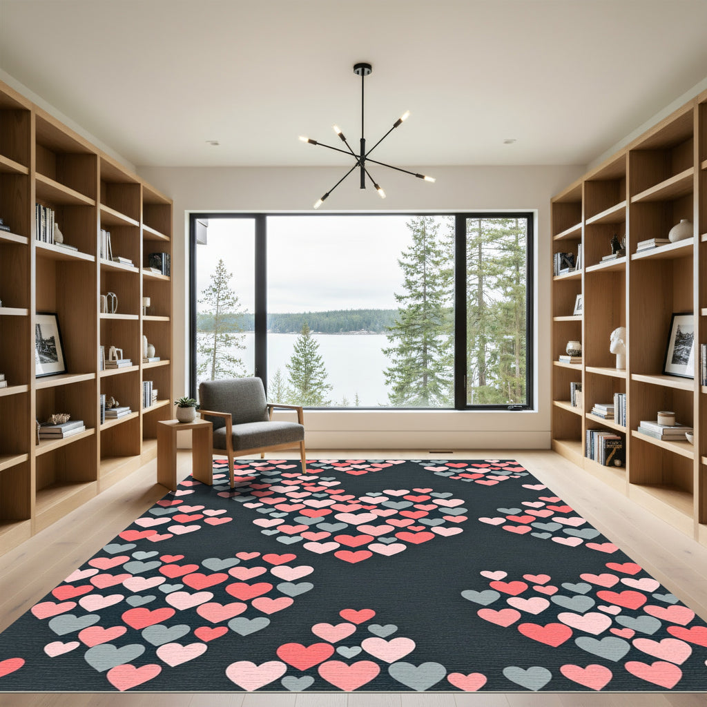 Playful Pink and Gray Heart Composition Rug