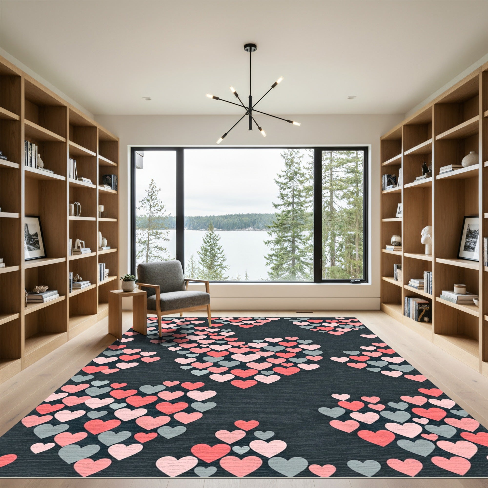 Playful Pink and Gray Heart Composition Rug