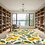 Sunny Lemon and Botanical Herb Illustration Rug