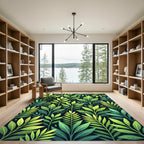Lush Green Leaf Botanical Panorama Rug