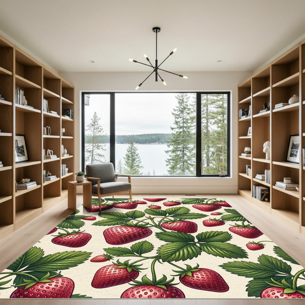 Vibrant Strawberry Botanical Berry Garden Rug