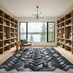 Metallic Silver Architectural Geometric Interlocking Rug