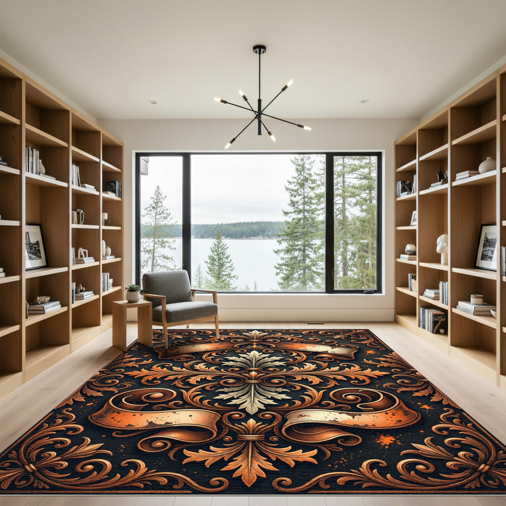 Ornate Copper Scroll Filigree Scrollwork Rug