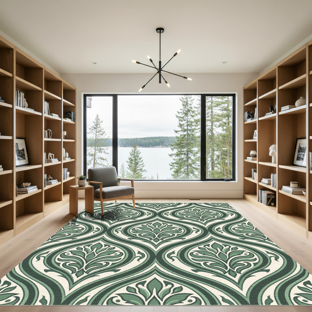 Emerald Green Traditional Ormolu Accents Rug