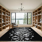 Monochrome Metallic Bubbles and Floating Currency Rug