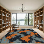 Orange Gray Splattered Brush Strokes Rug