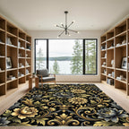 Gold Floral Baroque Damask Peony Swirl Rug