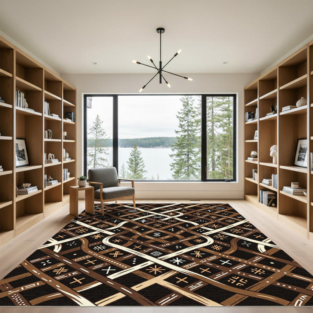 Earthy Tones Woven Abstract Line Art Rug