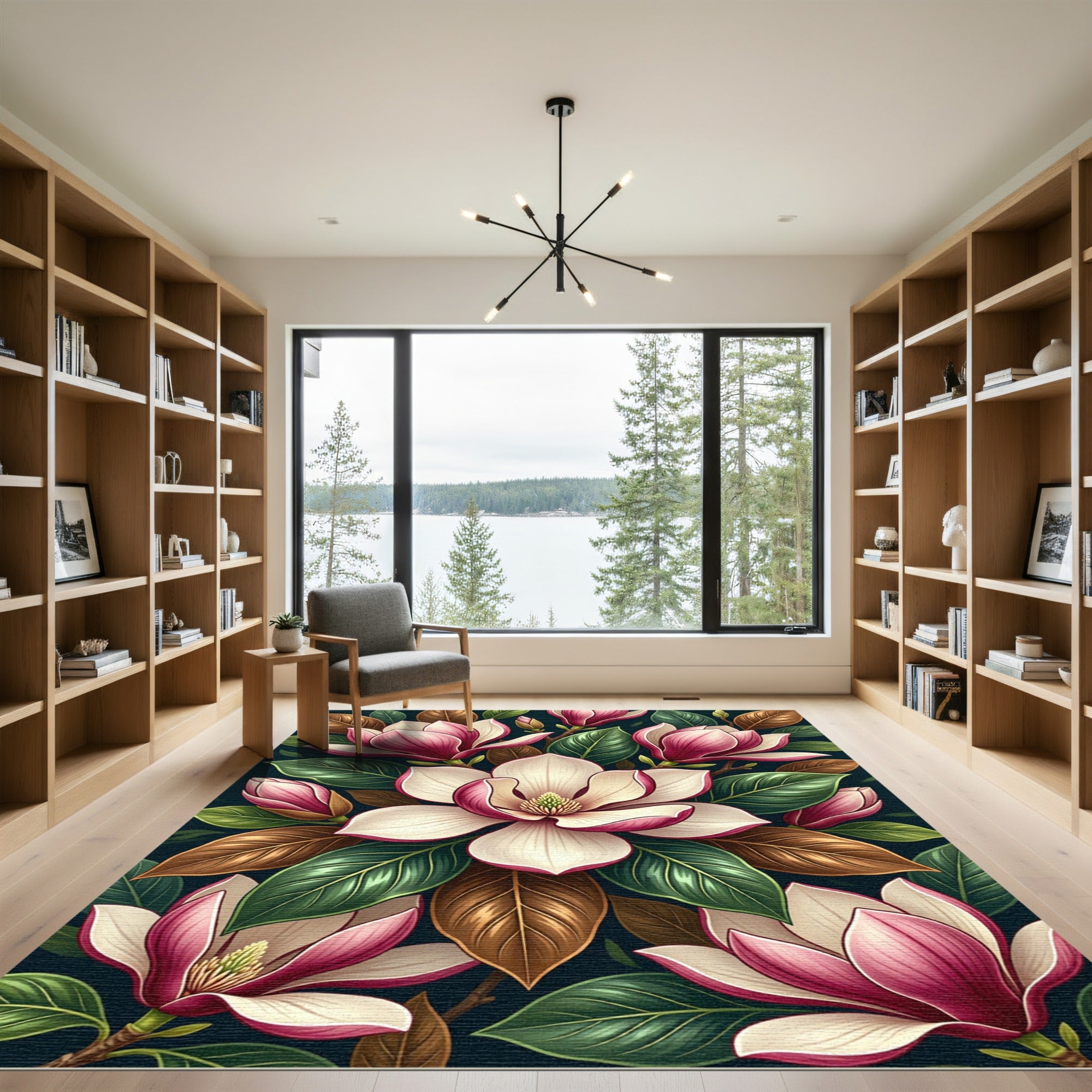Elegant Magnolia Blossom Botanical Floral Rug
