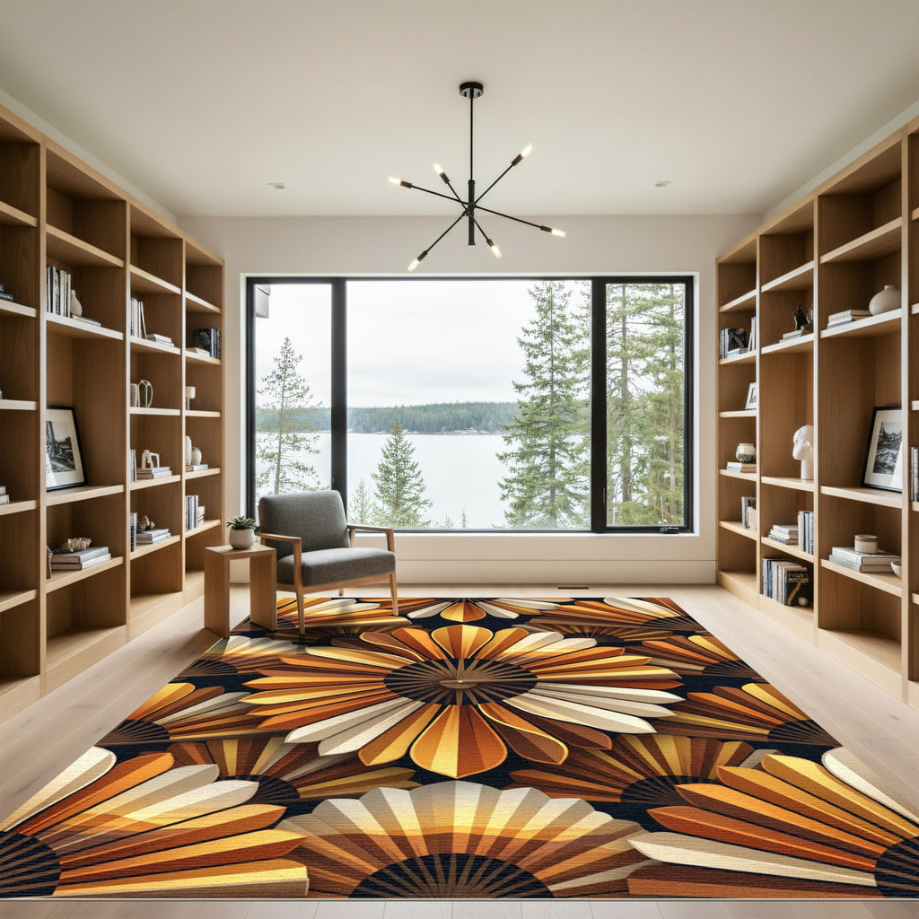 Golden Brown Fan Blossom Repeating Rug