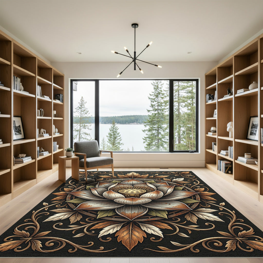Vintage Bronze Lotus Floral Medallion Rug