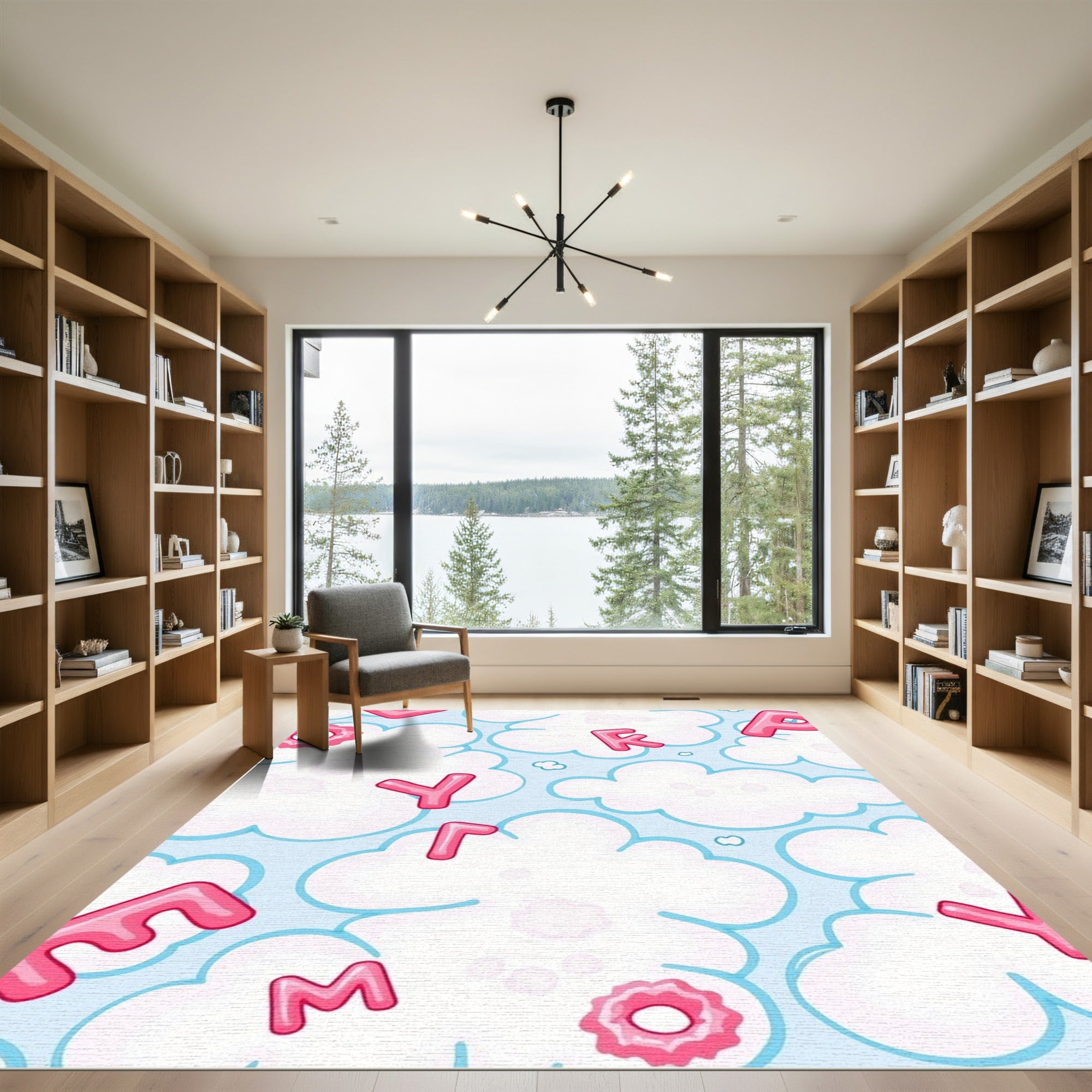 Pink Alphabet Clouds Whimsical Sky Rug
