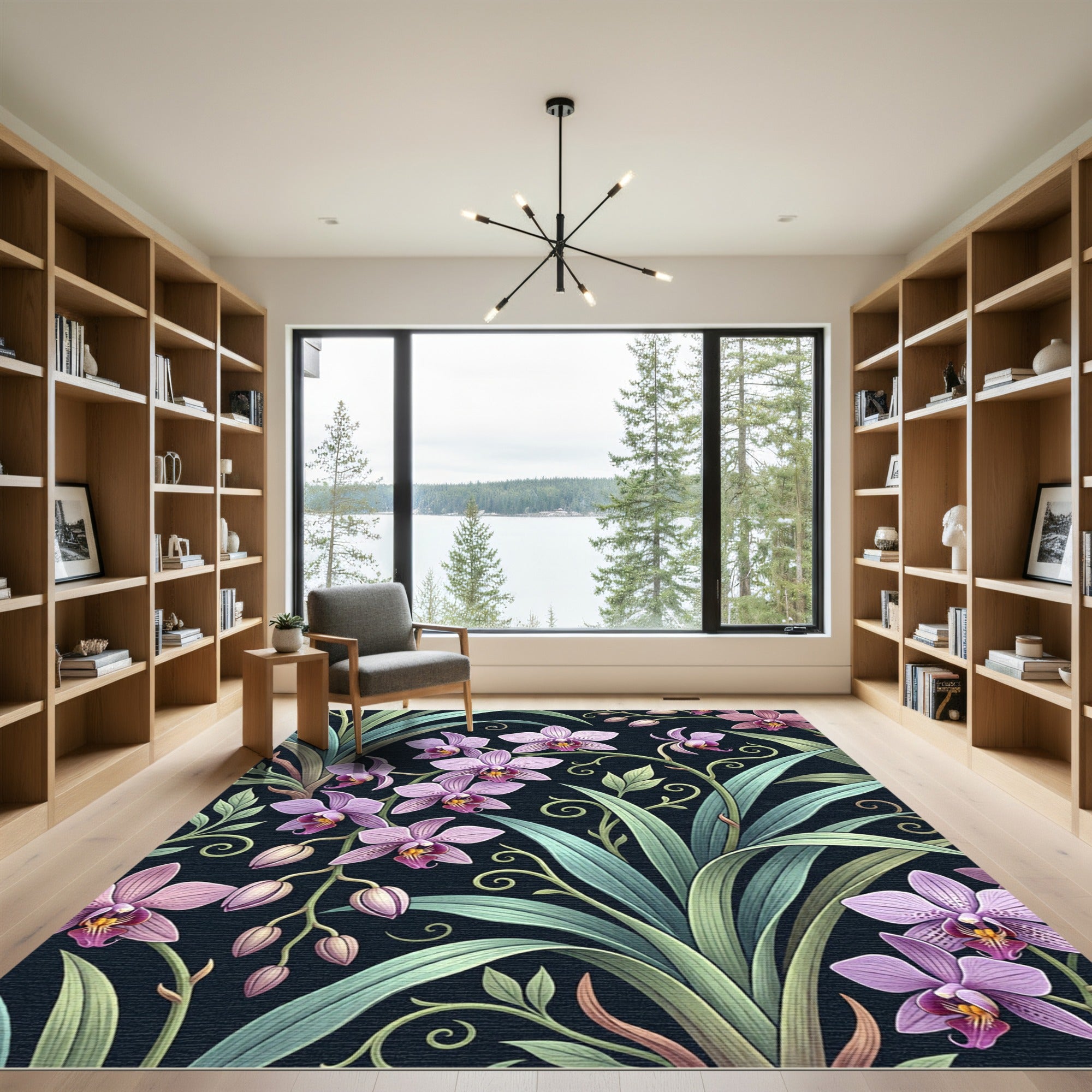 Elegant Lavender Orchid Botanical Art Rug